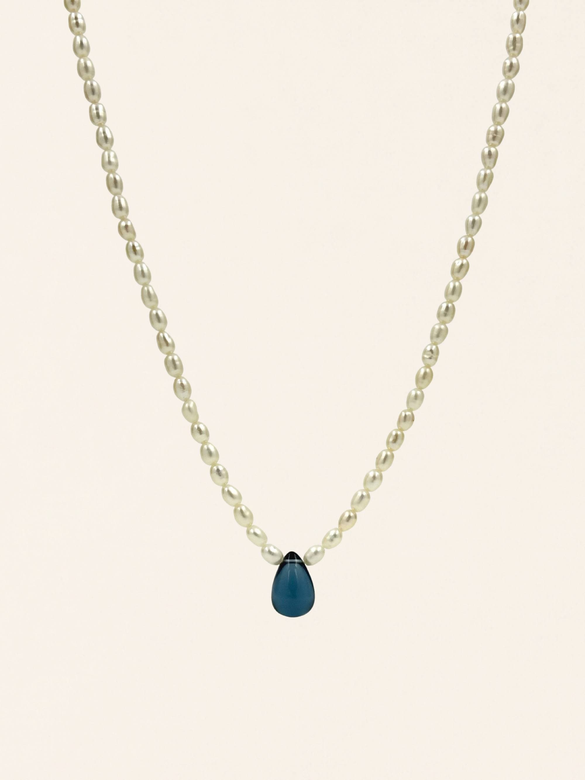 London blue quartz teardrop pearl necklace